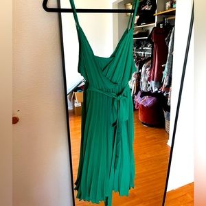 Green Pleated Midi Dress